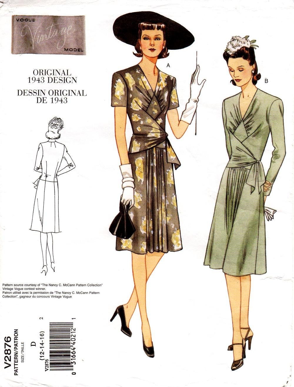 Sz 12/14/16 Vogue Dress Pattern V2876 Misses' Fitted | Etsy