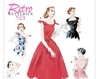 Butterick Sewing Pattern B5708 - Misses' Fit & Flare Dress w/Tie End Shoulder Straps in Multiple Ways - 1953 Reissued Pattern - Pick A Size