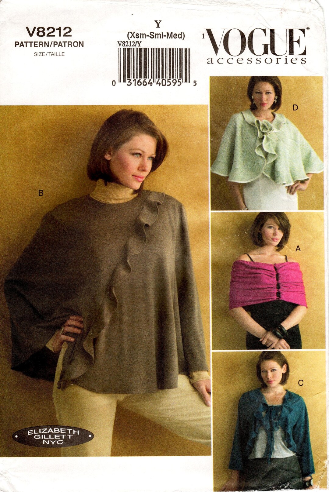 Sz Xsm/sml/med - Vogue Cape Pattern V8212 - Misses' Wrap, Cape and ...