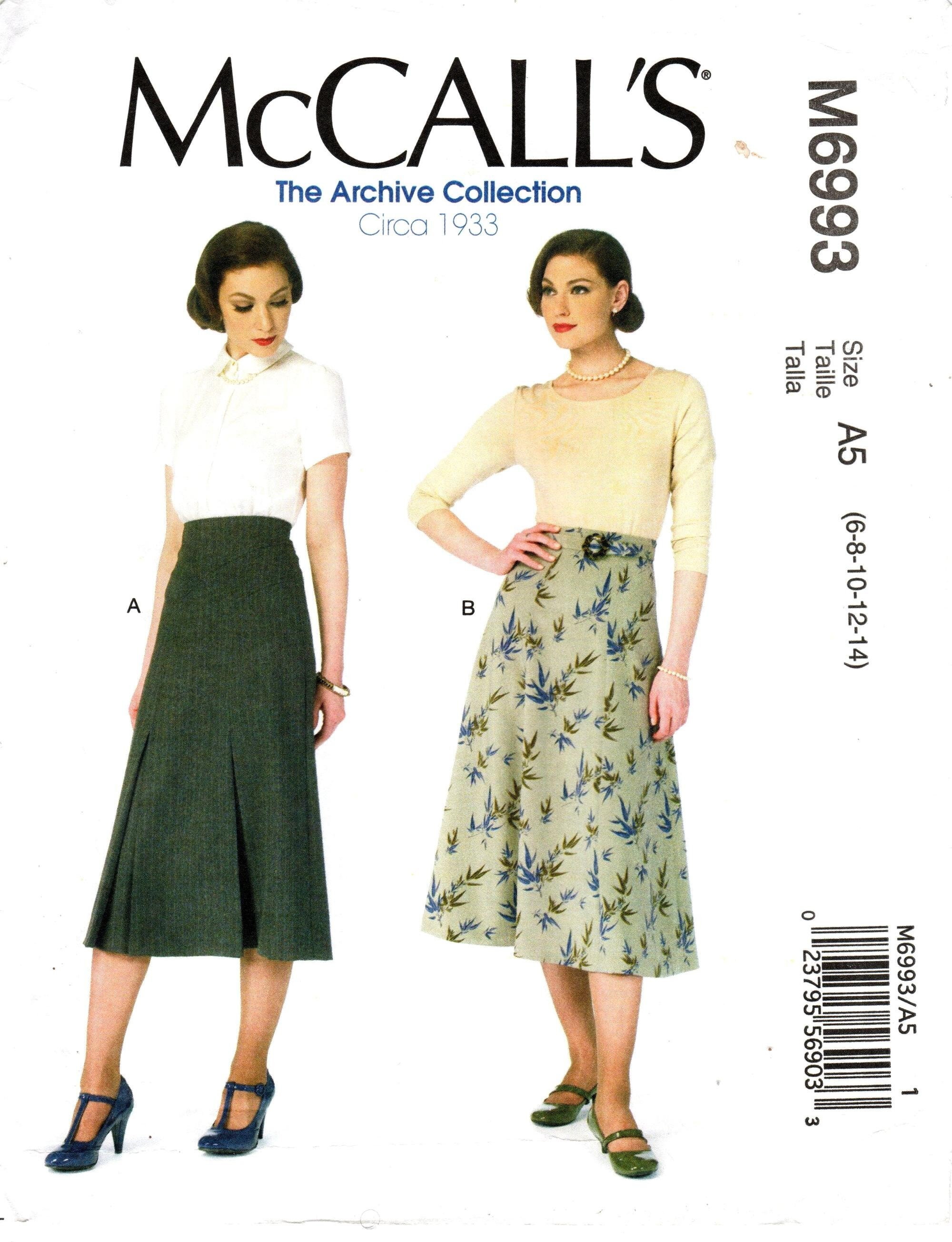 Sz 6/8/10/12/14 - McCall's M6993 - Misses' High Waisted, Calf Length Skirt in Two Variations - Archive Collection Circa 1933 Reproduction