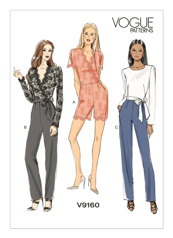 Vogue Sewing Pattern V9245 Women/'s Misses/' Petite Button-Up Jumpsuits And Sash