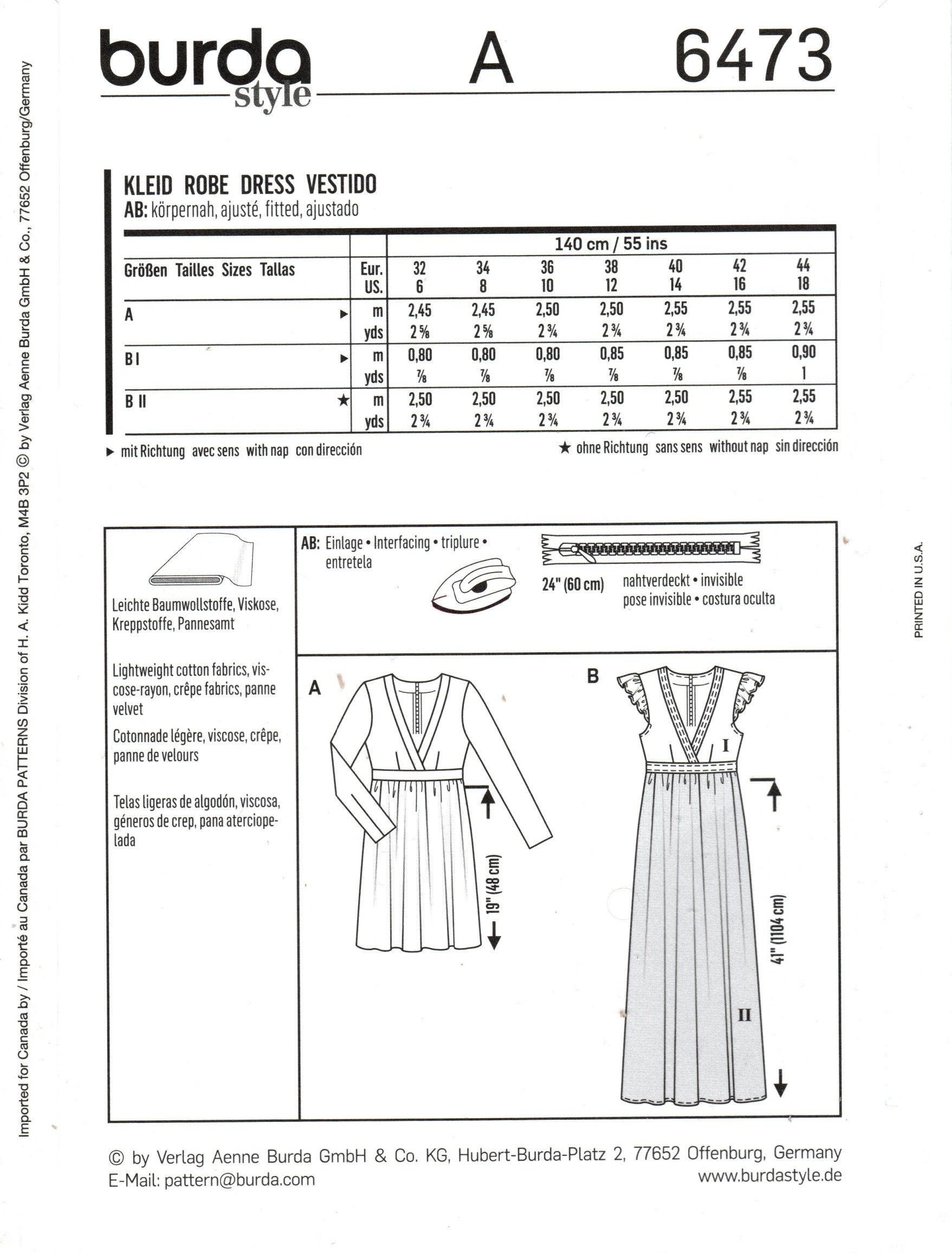 Burda Pattern Sizing Burda 6473 Sewing Pattern: Misses' Mock-wrap Dress, Size 8-18 - Etsy
