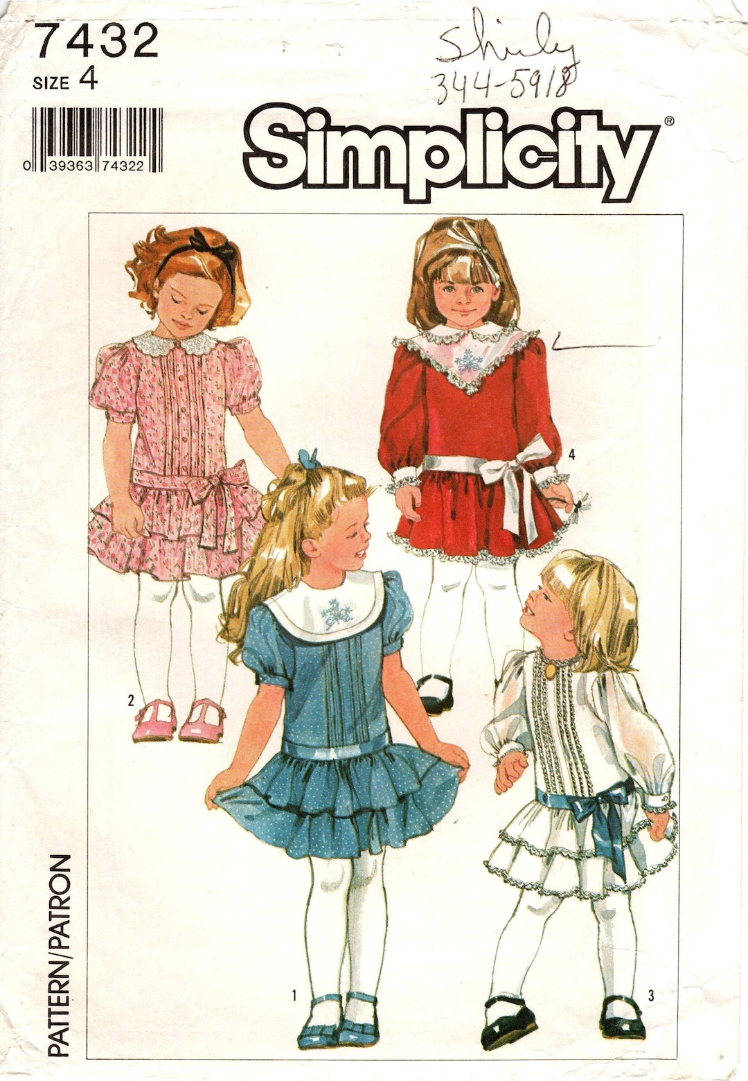 Simplicity 7432 Girl's Ruffled Dress Pattern, Size 4 - Etsy