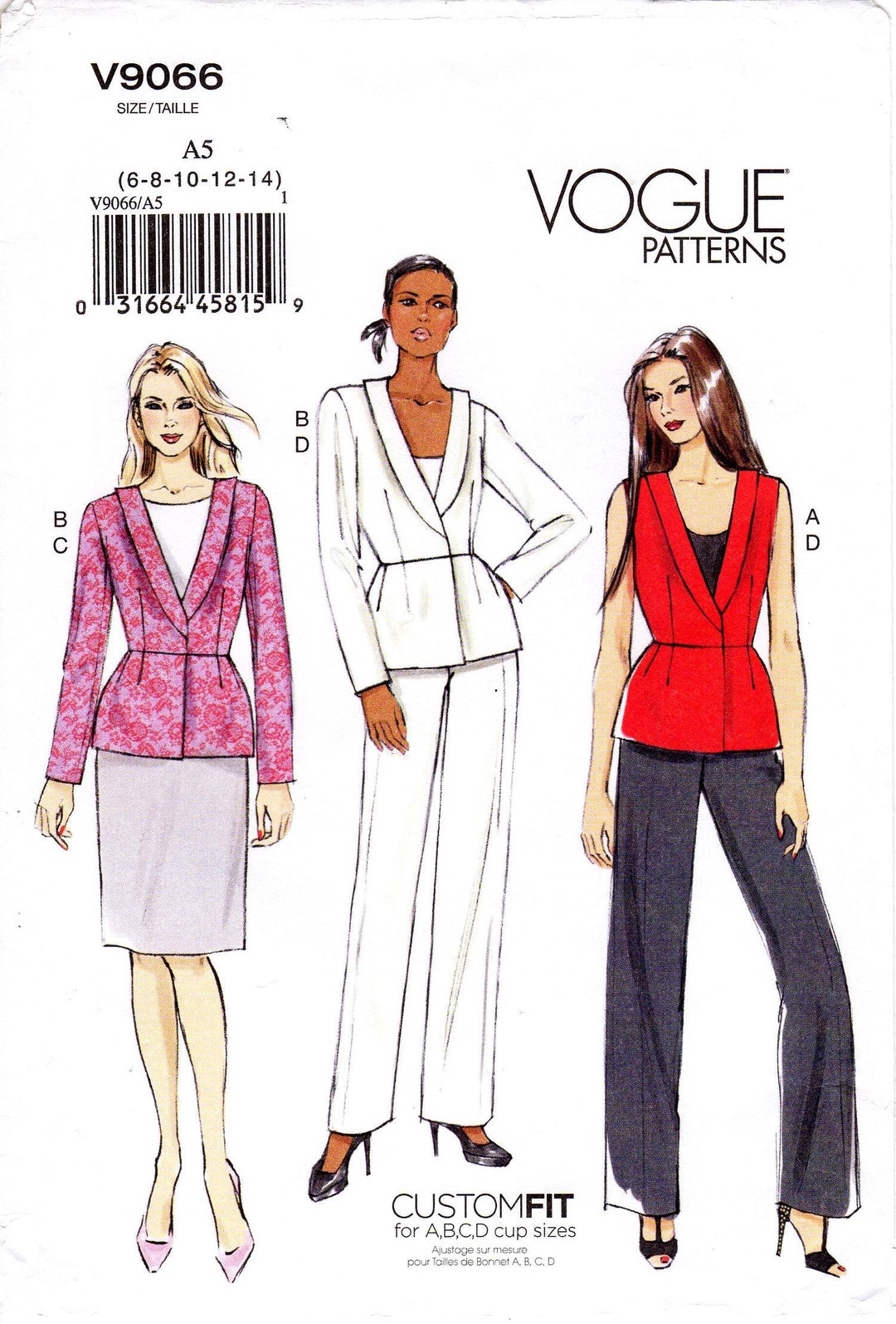 Sz 6/8/10/12/14 - Vogue Skirt Pattern V9132 - Misses' Lined Vest or ...