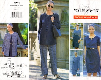 Sz 8/10/12 - Vogue Separates Pattern 1751 - Misses' Jacket, Dress, Top, Skirt & Pants - 5 Garment Reversible Wardrobe - The Vogue Woman