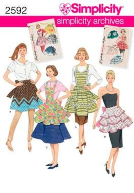 1950年代のエプロン縫製パターン：シンプリシティ 2592、サイズS/M/L
