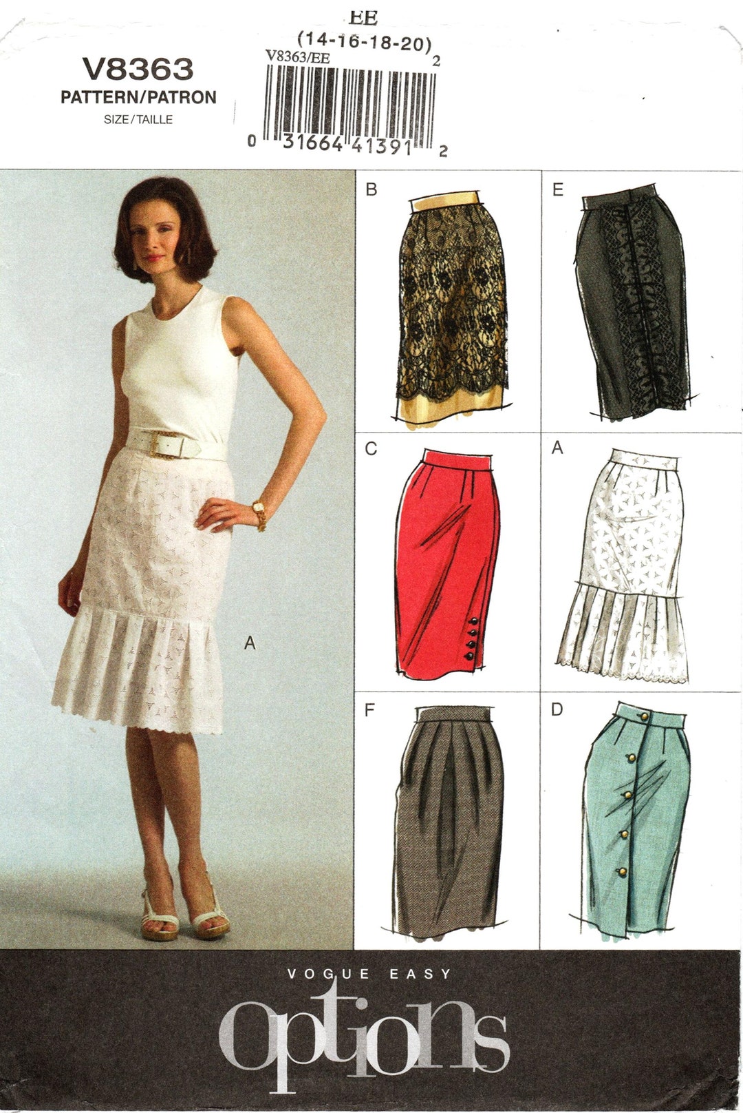 Sz 14/16/18/20 Vogue Skirt Pattern V8363 Misses' Tapered Skirt in Six ...