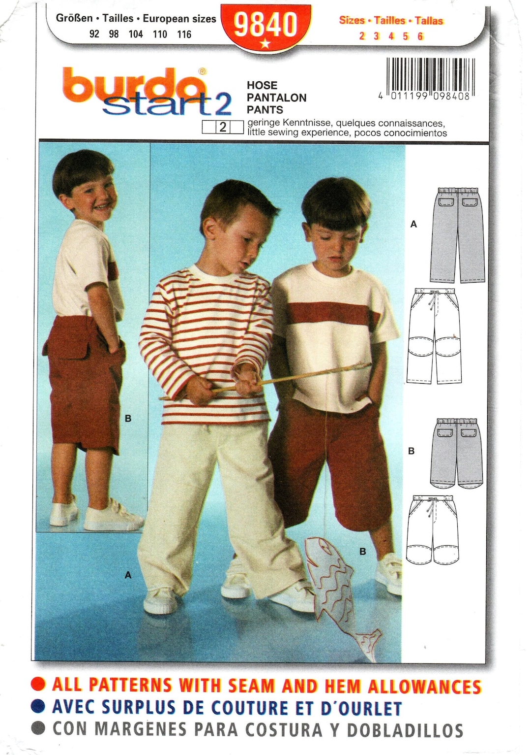 Burda 9840 Sewing Pattern: Boy's Pants & Shorts (size 2-6) - Etsy