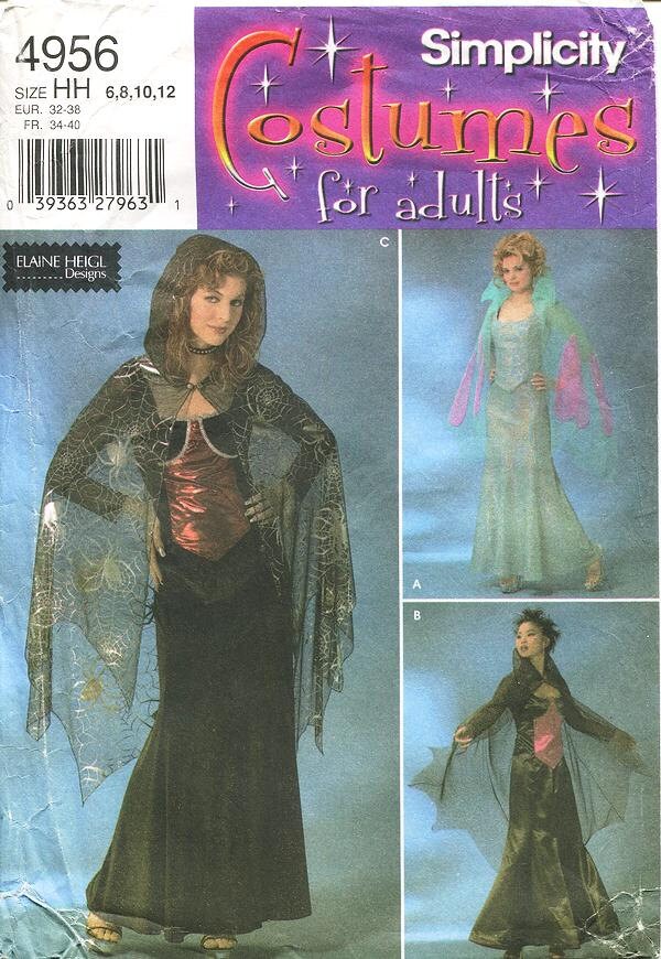 Goth Costume Pattern Simplicity 4956 by ELAINE HEIGL Misses' Spider Web ...