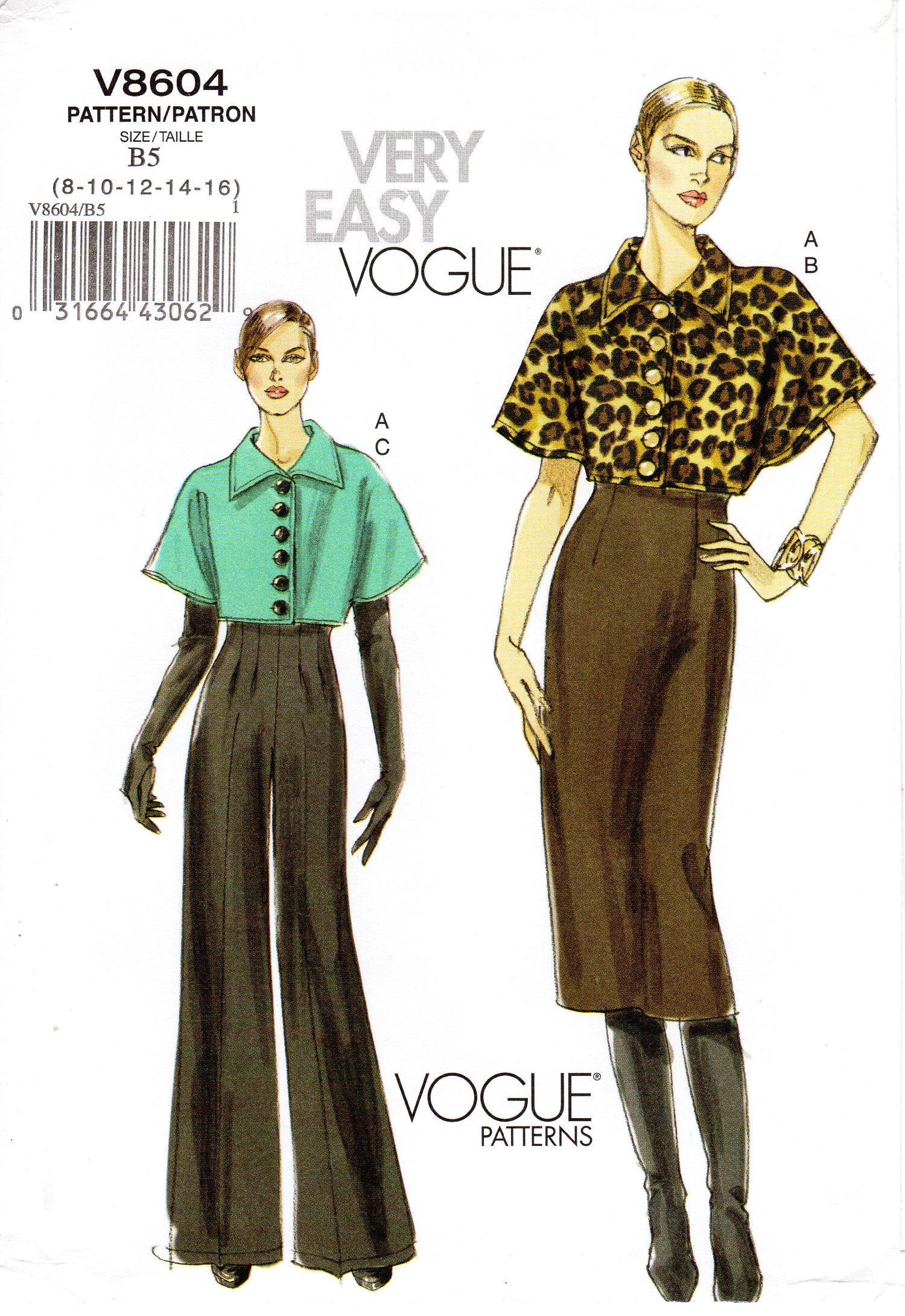 Vogue 8604 裁縫パターン：ミセス向けバットウィングジャケット