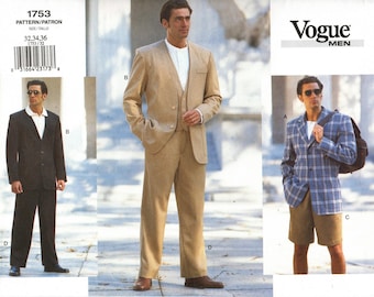 Vogue 1753 Herren Einzelteile Schnittmuster : Jacke, Weste, Shorts & Hosen