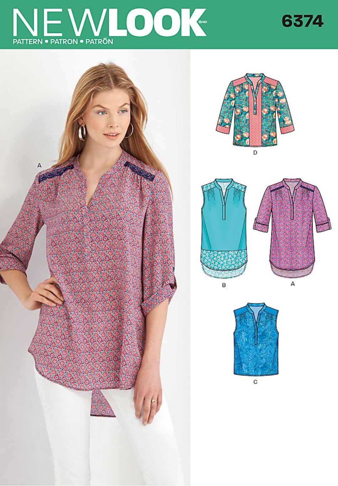 Tail Rhem New Look Top Sewing Pattern 6374: Misses' Half-sleeve Shirt-tail Hem ...