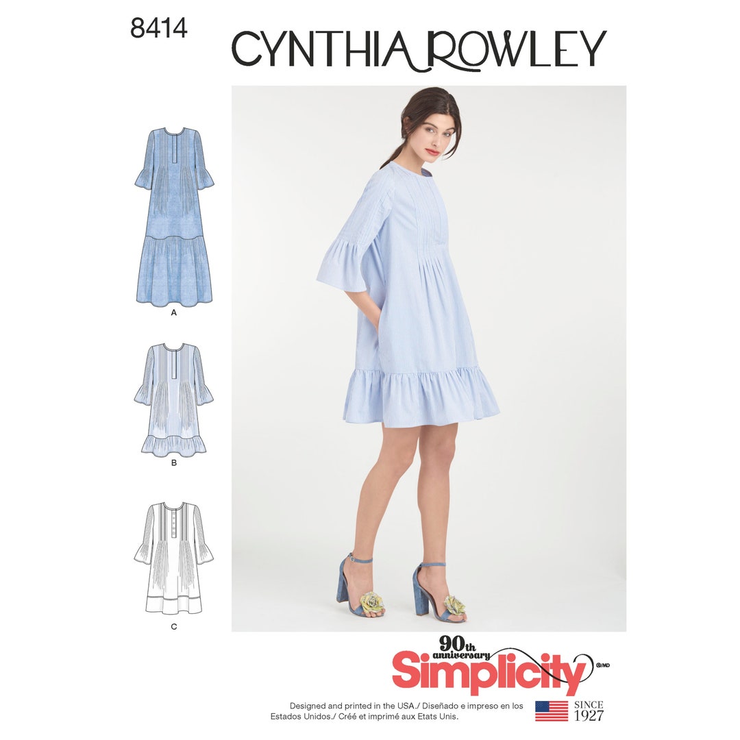 Cynthia Rowley Dress Sewing Pattern: Simplicity 8414, Ruffle Trim, XS ...