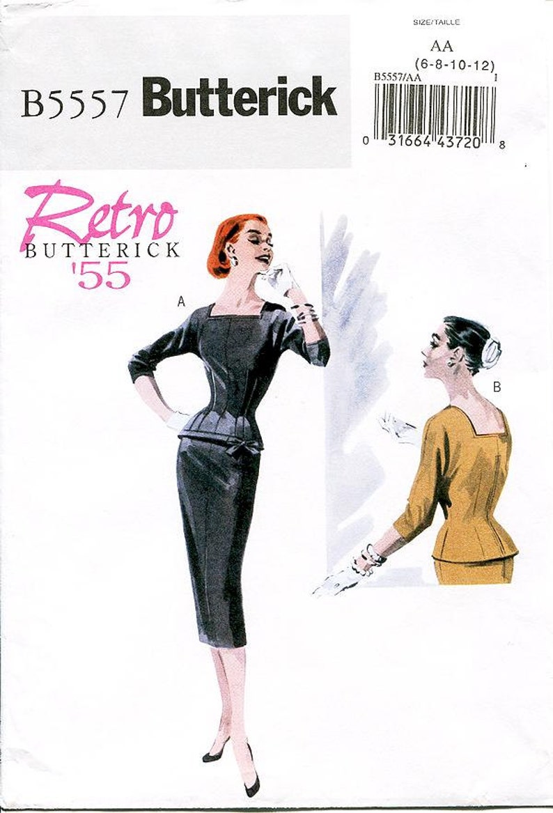 Butterick Sewing Pattern B5557 Misses' Fitted Top and Slim/Straight Pencil Skirt Butterick Retro 1955 Reissued Pattern Pick Your Size image 1