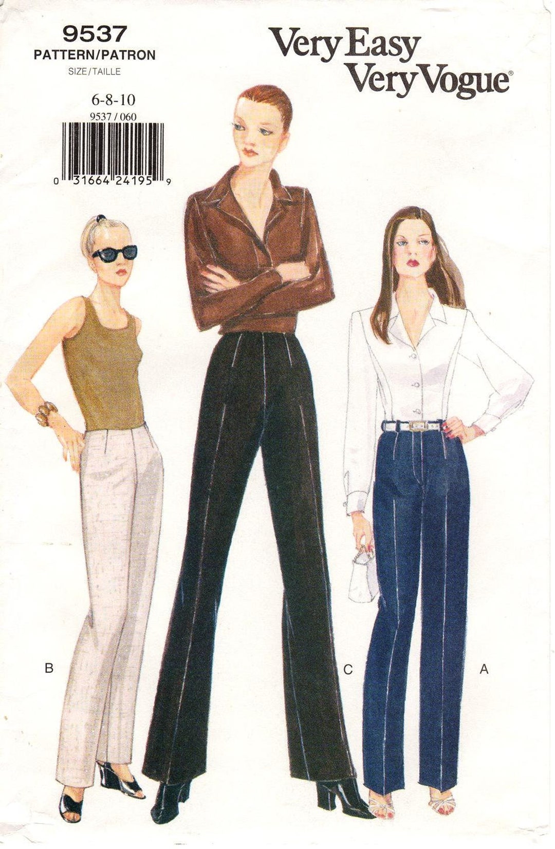 Sz 6/8/10 Vogue Pants Pattern 9537 Misses' Straight Legged Pants With ...