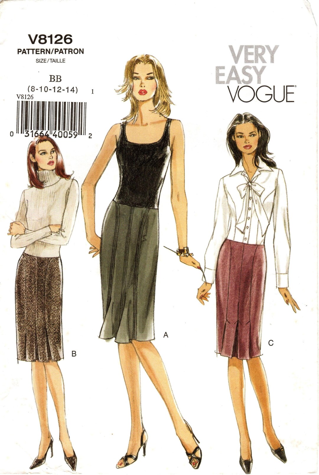 Sz 8/10/12/14 Vogue Skirt Pattern V8126 Misses' Straight Skirt With ...
