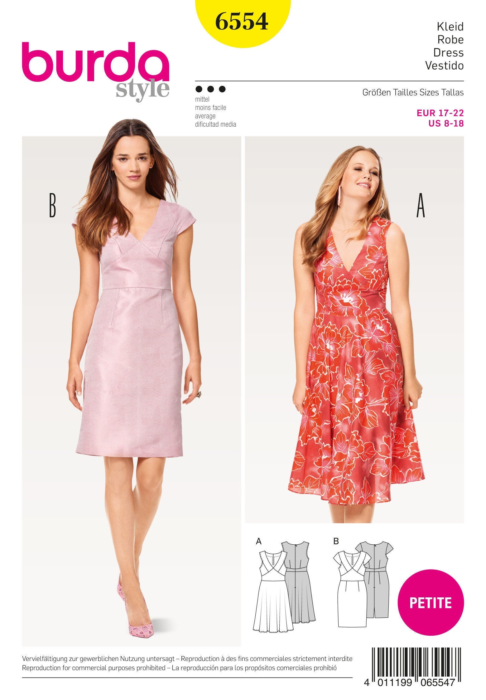 cartamodelli burda cartamodelli abiti cerimonia Cartamodello Burda 6554: Abito con scollo a V da donna, taglia 8-18  Italia
