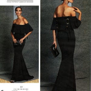 Patrón de costura Vogue V1604 de BADGLEY MISCHKA: vestido ajustado, forrado, largo hasta el suelo con detalle en la espalda para señoras - Diseñador estadounidense de Vogue