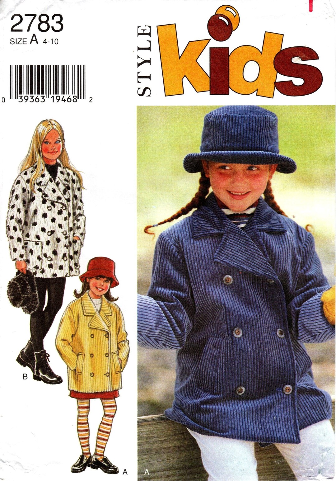 Girls' Double Breasted Coat and Bucket Hat Sewing Pattern - Size 4-10 ...