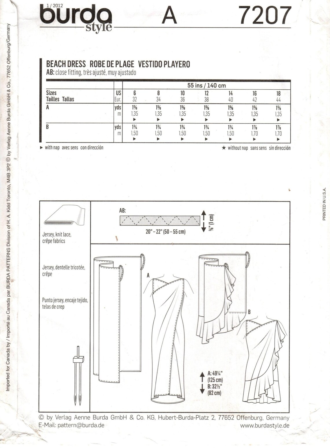 Burda Sewing Pattern 7207 - Misses' Wrap-front, Close-fitting, Beach ...