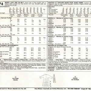 Sz XSm McCall's Coat Pattern 3874 by WOMAN'S DAY Misses' Lined, Shawl Collar, Wrap Coat or Jacket & Belt Easy McCall's Pattern image 2