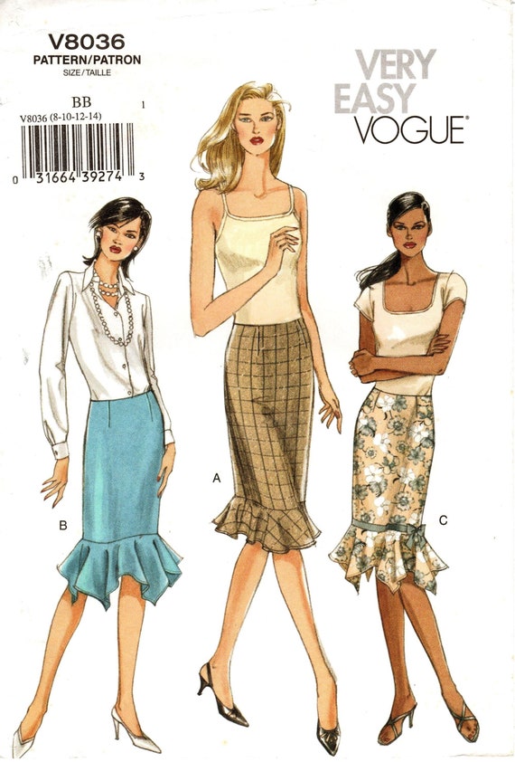 Sz 8/10/12/14 Vogue Skirt Pattern V8036 Misses' | Etsy