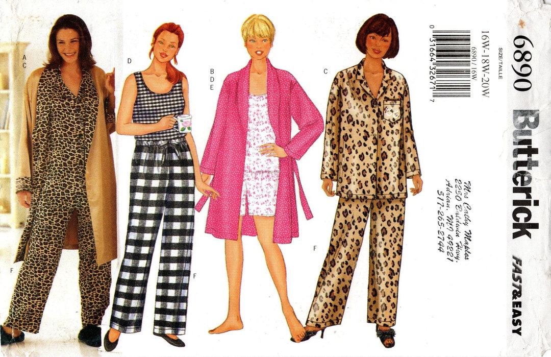Butterick 6890 Sleepwear Pattern: Women's Plus Size Robe, Pajamas ...