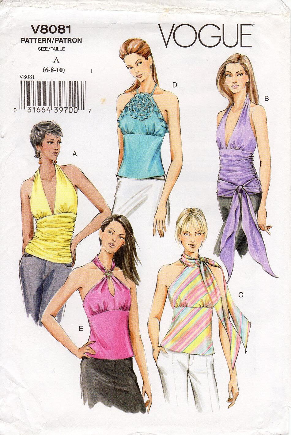 Pick Your Size - Vogue Top Pattern V8081 - Misses' Fitted