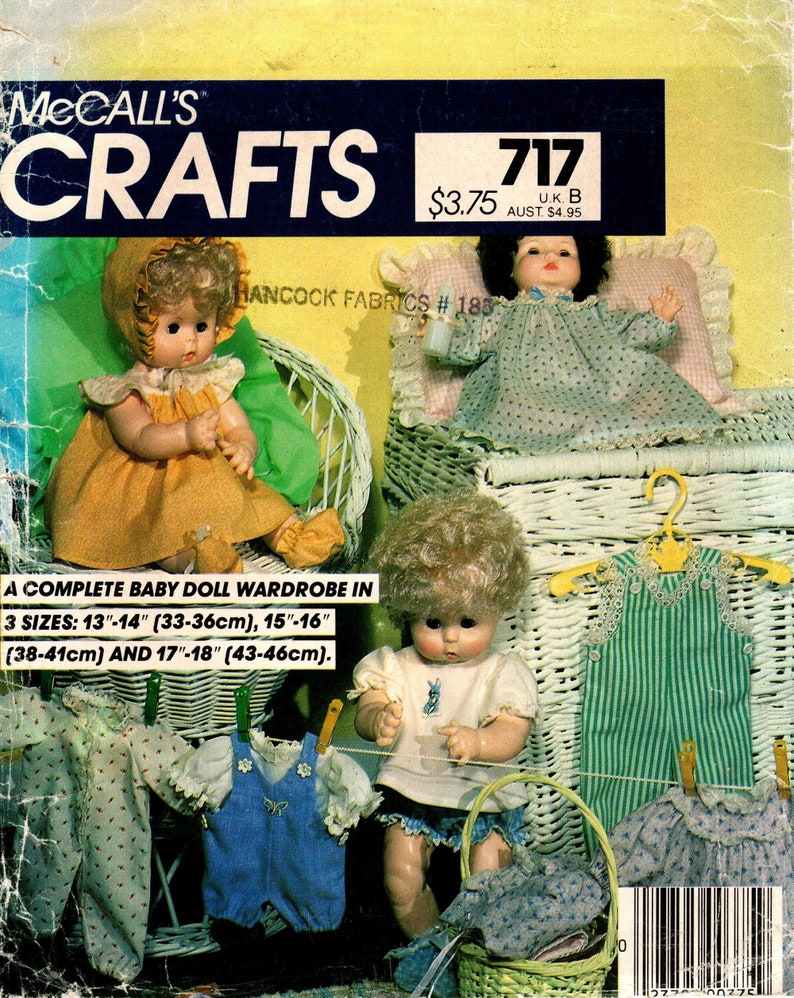 McCall's Doll Clothes Pattern 717/8872 Complete Baby Doll Wardrobe in Three Sizes for Dolls 13 to 14, 15 to 16 or 17 to 18 image 1