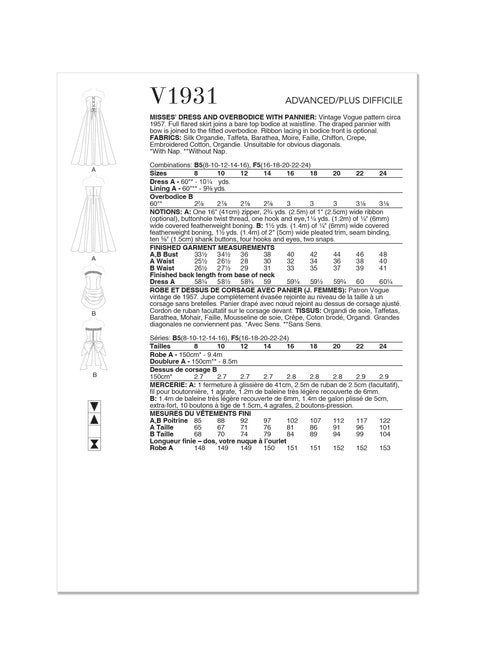 Pick Your Size Vogue Pattern V1931 Misses' Strapless - Etsy