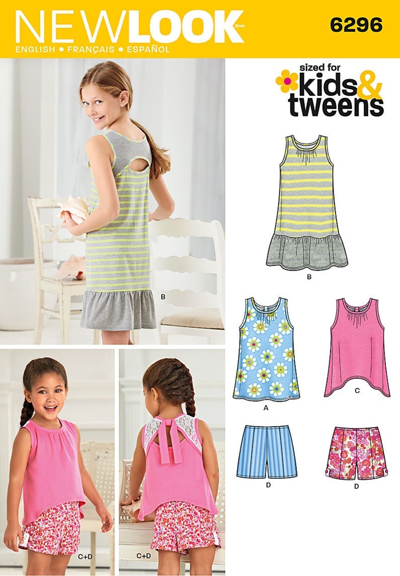 Girl s Sz 3 Thru 14 New Look Pattern 6296 Toddler girls Sundress or Top in Two Options and Shorts New Look Kids and Tweens Pattern Etsy