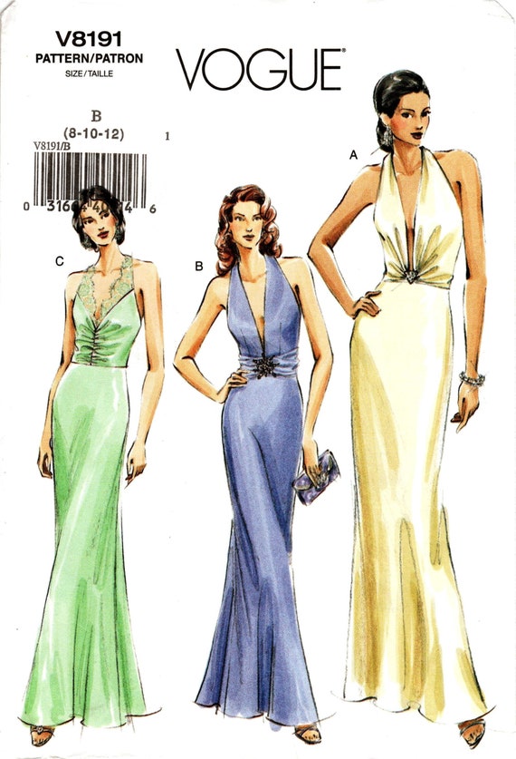 Sz 8/10/12 - Vogue Dress Pattern V8191 - Misses' Deep V-neck, Slightly  Flared, Halter Evening Dress in Three Options - Vogue Patterns - Etsy