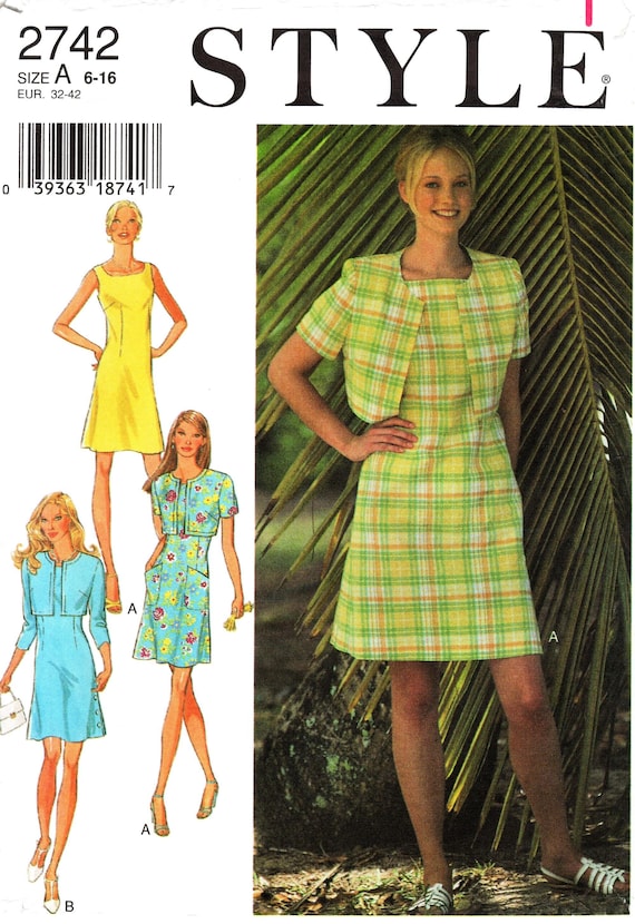 A-line Sheath Dress Pattern: Bolero Jacket, Bateau Neckline (size 6-16)