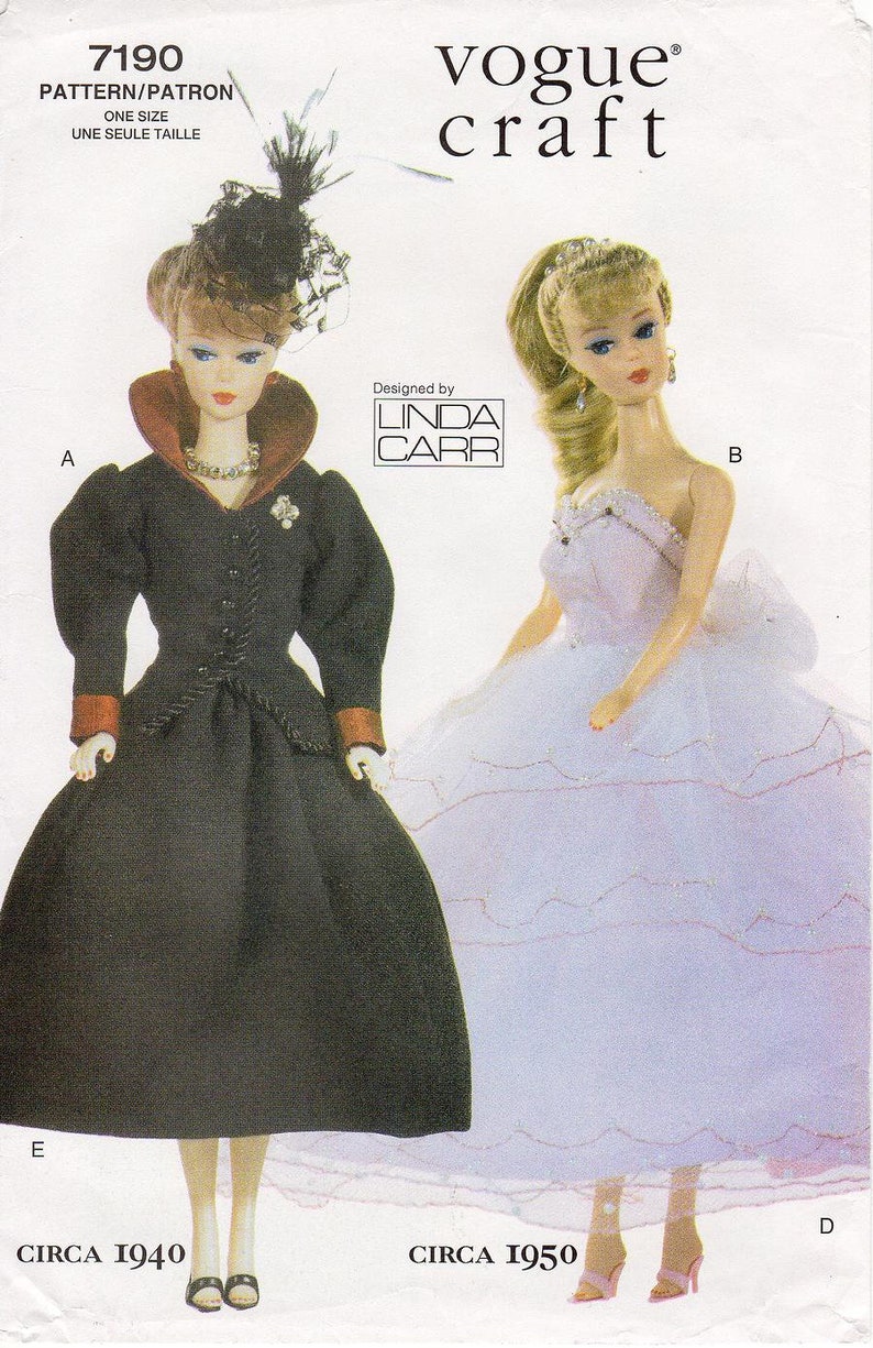 Vogue Sewing Pattern 7190 by LINDA CARR Circa 1940/1950 Doll Clothes