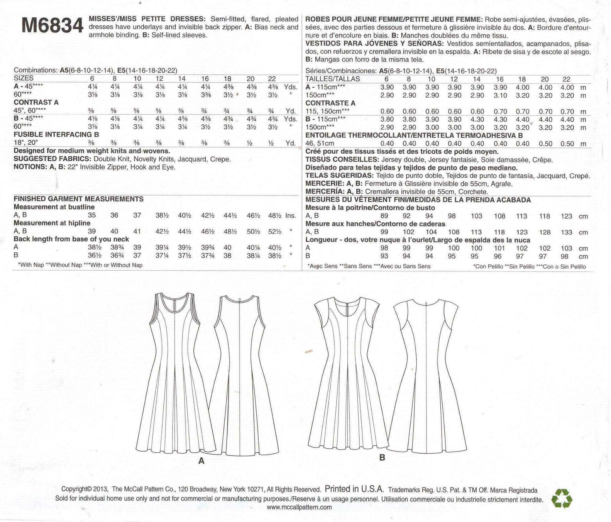 Mccall's M6834 Sewing Pattern: Misses' Fit & Flare Dress (sizes 14-22 ...