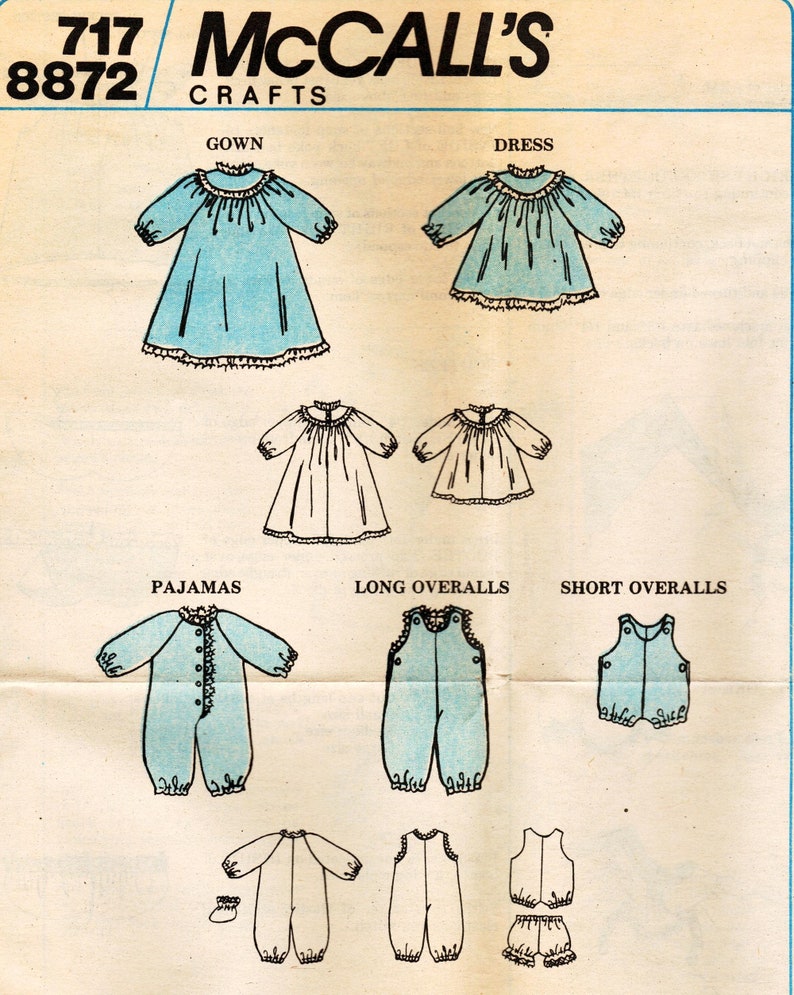 McCall's Doll Clothes Pattern 717/8872 Complete Baby Doll Wardrobe in Three Sizes for Dolls 13 to 14, 15 to 16 or 17 to 18 image 3