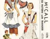 Vintage 50er Jahre Schürze Muster - ungeschnitten McCalls 1578 - Misses' Bib Schürze mit Tasche Flower Pot - Einheitsgröße