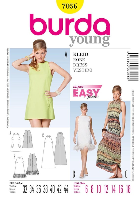 Burda 7056 Dress Sewing Pattern: High Neck Shift, Cut-away Shoulders (size 6-18) - Etsy Burda 7056 Dress Sewing Pattern: High Neck Shift, Cut-away Shoulders (size 6-18) - Etsy