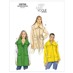 Vogue Sewing Pattern V8794 - Misses&#39; Snap Close Jacket with Wide Collar and Belt in Three Variations - Very Easy Vogue - Sz 6/8/10/12/14