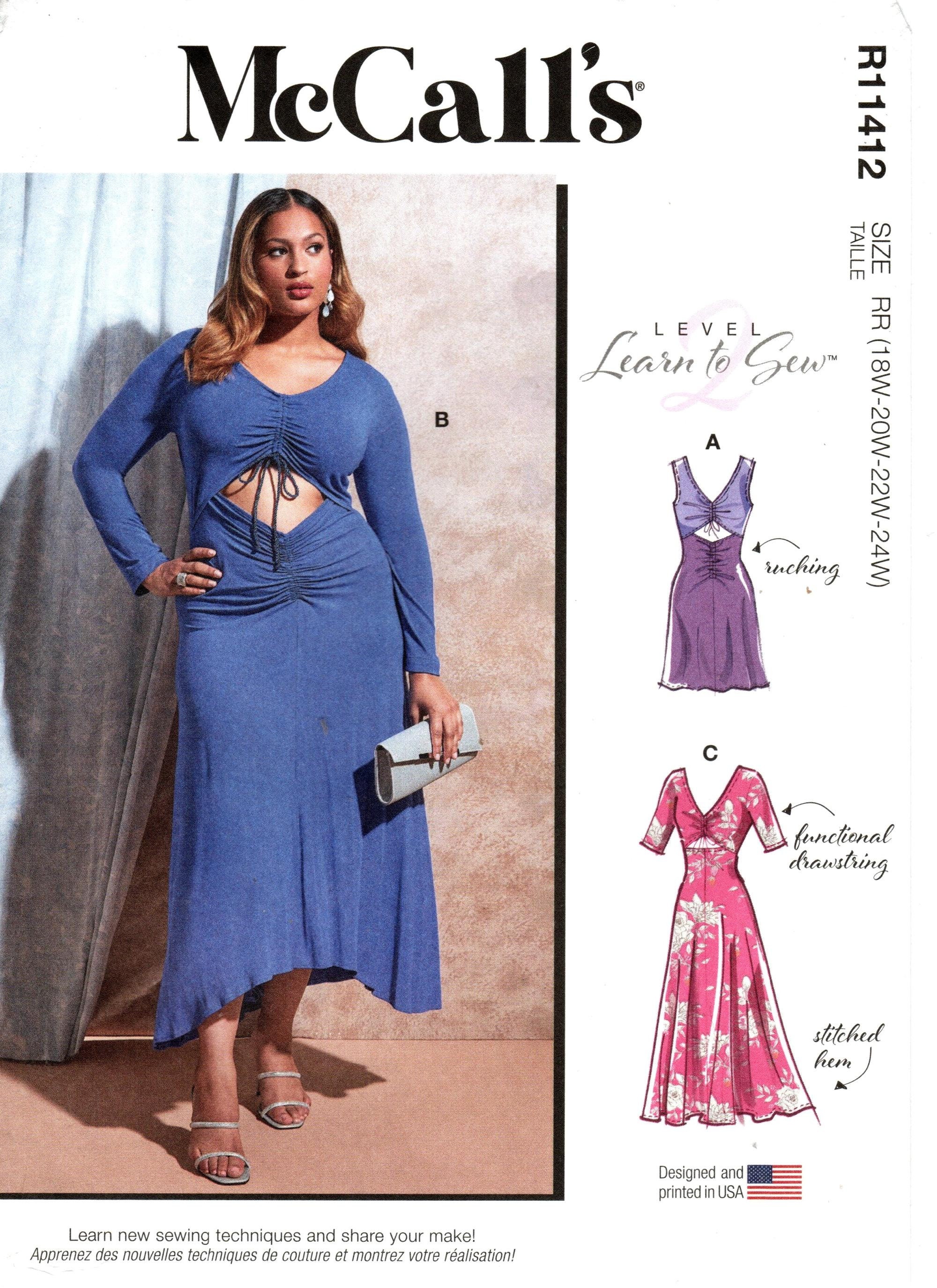mccalls knit dress pattern Mccall's Knit Dress Sewing Pattern: Ruched Cut-out Design, Sleeve & Length  Options
