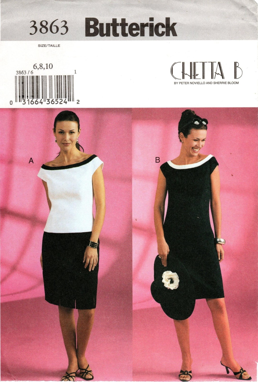 Butterick 3863 Sewing Pattern: Chetta B Top, Dress & Skirt, Size 6/8/10 ...