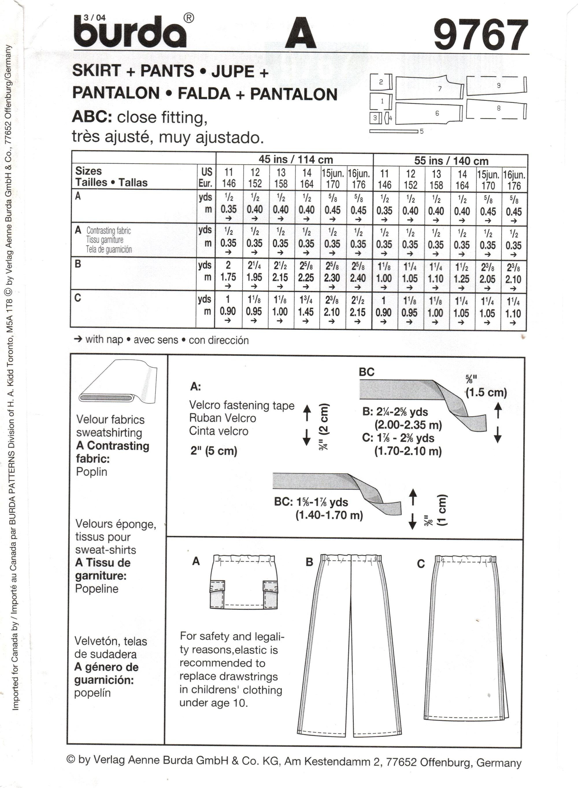 Burda Sewing Pattern 9767: Girls' Sportswear Skirt & Pants - Size 11-14 ...