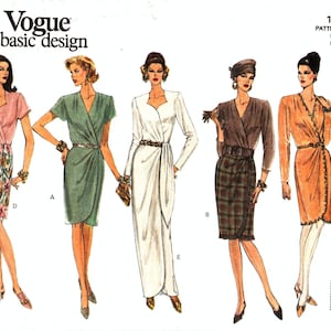 Sz 8/10/12 - Vogue Dress Pattern 1039 - Misses&#39; Mock Wrap Dress with Neckline, Length and Trim Variations - Vogue Basic Design