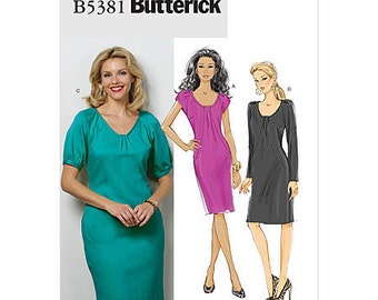 May include: A sewing pattern for a dress with three different sleeve styles. The pattern is from Butterick and the pattern number is B5381.