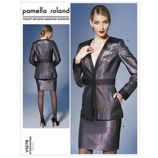 Pick Your Size - Vogue Dress Pattern V1279 by PAMELLA ROLAND - Misses' Deep V-Neck Jacket and Pencil Skirt - Vogue American Designer