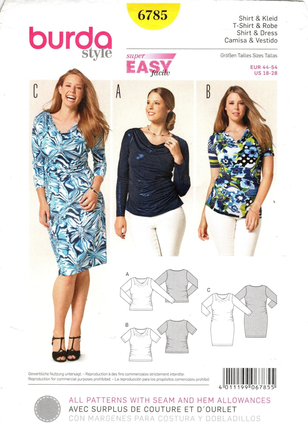 Burda naaipatroon 6785 Misses gedrapeerde col aansluitende jurk met ruches aan de zijkant of top in twee opties Burda patronen maat 18 tot en met 28 Etsy Nederland