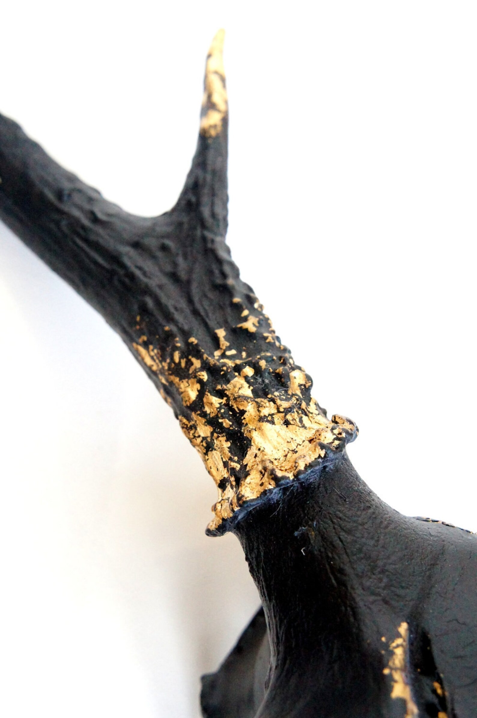 Black Gold Leaf Deer Skull Wall Decor Art OOAK Etsy