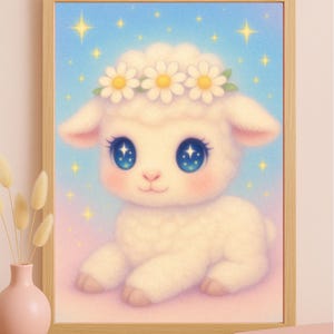 Kawaii Lamb Nursery Print: Pastel Y2K Decor (Digital Download