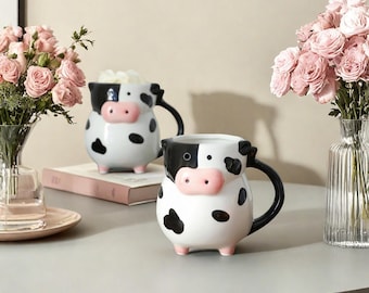 Cartoon Ceramic Cow Mug: Cute Coffee, Milk, or Juice Cup