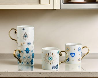 Coffee Mug Creative Ceramic Cups Turkish Evil Eye Design Milk Breakfast Cup Drinkware Christmas Gifts Kitchen Accessories